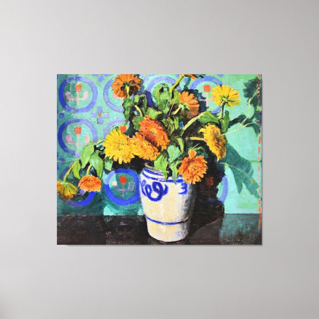 Grant Wood - Calendulas, floral painting Canvas Print (Front)