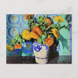 Grant Wood - Calendulas, floral painting, Postcard