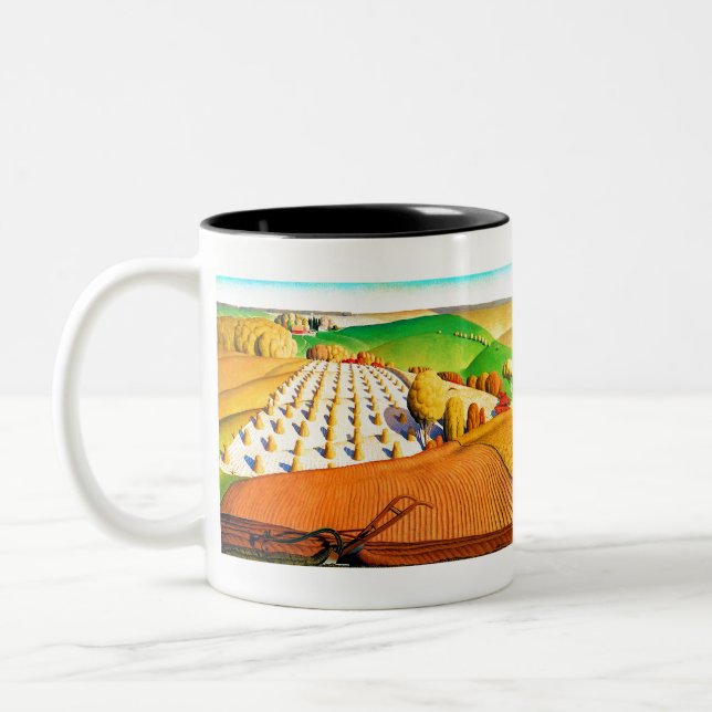 Grant Wood Fall Ploughing Two-Tone Coffee Mug (Left)