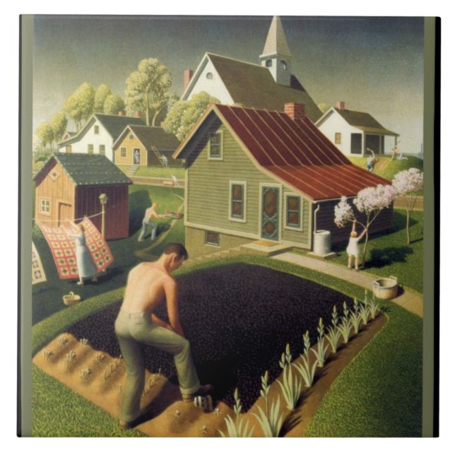 Grant Wood - Spring in Town, famous painting, Tile (Front)