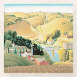 Grant Wood - Stone City, Iowa Ceramic Tile Glass Coaster