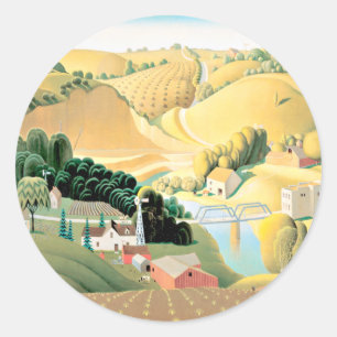 Grant Wood - Stone City, Iowa Classic Round Sticker