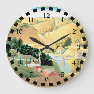 Grant Wood - Stone City, Iowa, fine art Large Clock