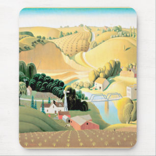 Grant Wood - Stone City, Iowa, fine art painting, Mouse Mat