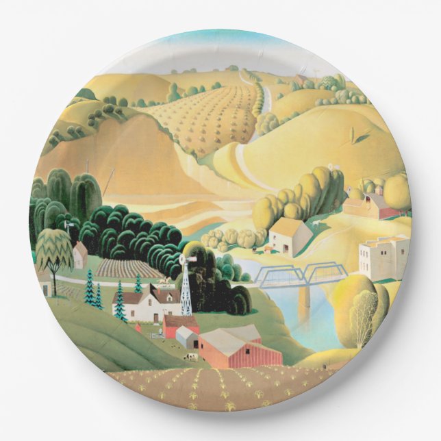 Grant Wood - Stone City, Iowa Paper Plate (Front)