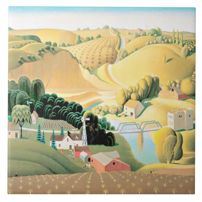 Grant Wood - Stone City, Iowa Tile (Front)