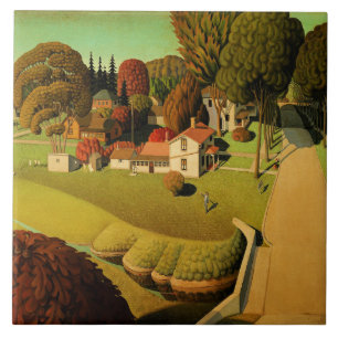 Grant Wood - The Birthplace of Herbert Hoover Tile
