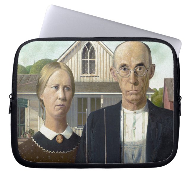Grant Wood's American Gothic Laptop Sleeve (Front)