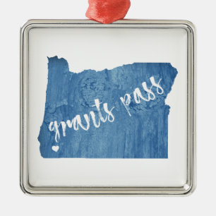 Grants Pass Oregon Wood Grain Metal Tree Decoration