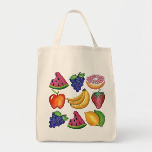 Grape Apple Banana Lemon Fruit Fruits Grocery Tote Bag