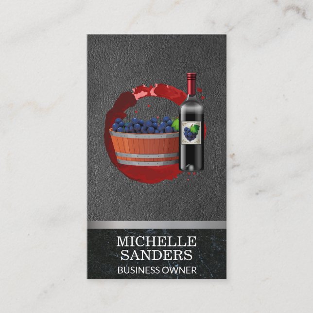 Grape Barrel Wine Bottle Wine Stain Business Card (Front)