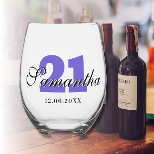 Grape Birthday Number Black 3D Name Date Stemless Wine Glass