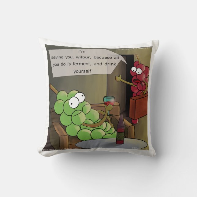 Grape Break-Up Funny Food, Wine & Marriage Comic Cushion (Front)