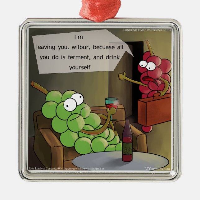 Grape Break-Up Funny Food, Wine & Marriage Comic Metal Tree Decoration (Front)