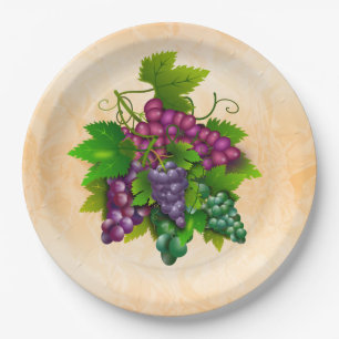 Grape bunch green red grapes vintage peach paper plate