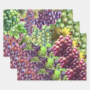 Grape bunches red green grapevine collage wrapping paper sheet