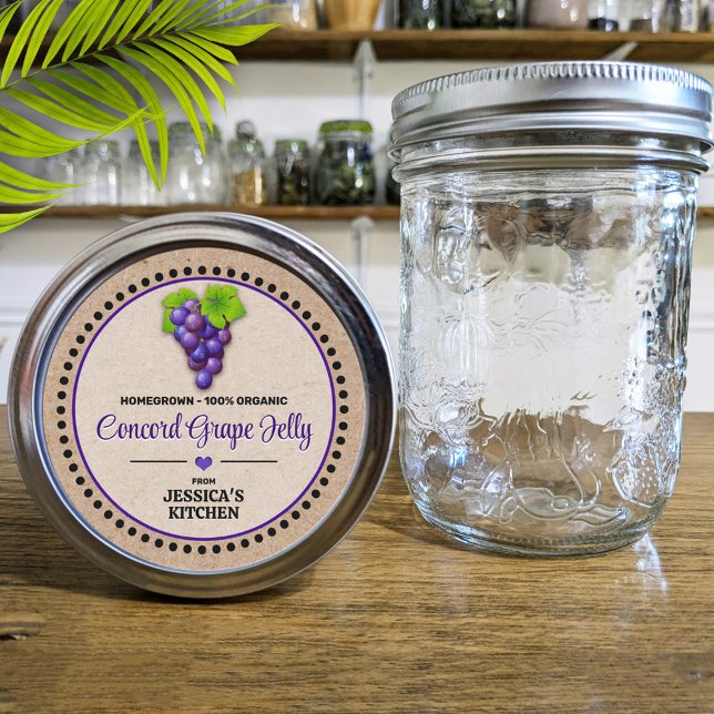 Grape Canning Jar Kraft Paper Style Label (Creator Uploaded)