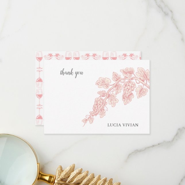 Grape Fruits Plant Champagne Retro  Thank You Card (Front/Back In Situ)