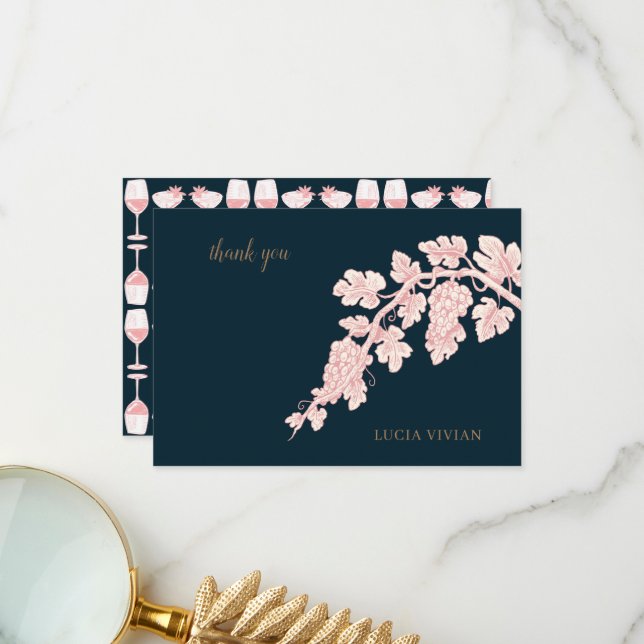 Grape Fruits Plant Champagne Retro  Thank You Card (Front/Back In Situ)