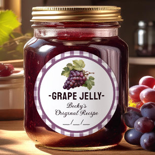 Grape jelly canning label with chequered design