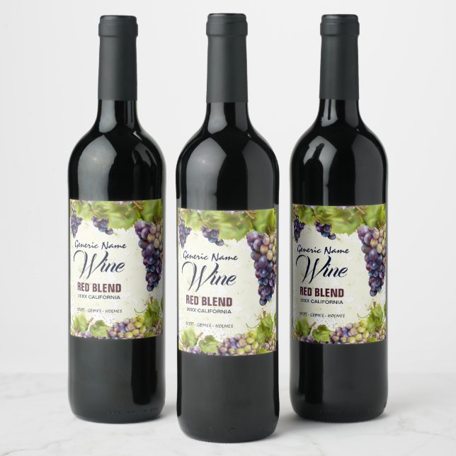Grape Mediterranean Vineyard Wine Label (Bottles)