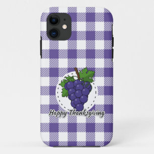 Grape on Violet Plaid - Happy Thanksgiving iPhone 11 Case