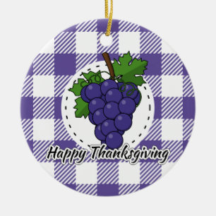 Grape on Violet Plaid - Happy Thanksgiving Ceramic Tree Decoration