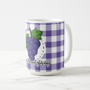 Grape on Violet Plaid - Happy Thanksgiving Coffee Mug
