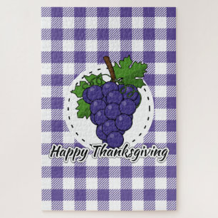 Grape on Violet Plaid - Happy Thanksgiving Jigsaw Puzzle