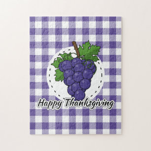 Grape on Violet Plaid - Happy Thanksgiving Jigsaw Puzzle