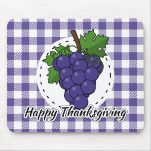 Grape on Violet Plaid - Happy Thanksgiving Mouse Mat