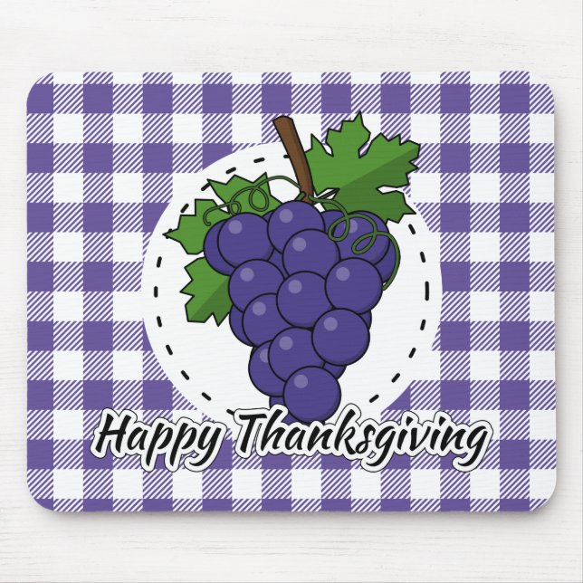 Grape on Violet Plaid - Happy Thanksgiving Mouse Mat (Front)