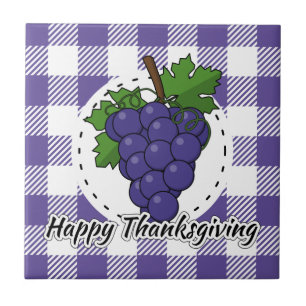 Grape on Violet Plaid - Happy Thanksgiving Tile