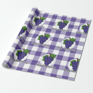 Grape on Violet Plaid - Happy Thanksgiving Wrapping Paper
