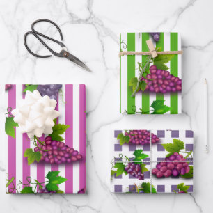 Grape pattern stripes summer fruit vineyard winery wrapping paper sheet