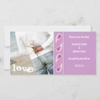 Grape & Pink Paisley Save the Date with Your Photo