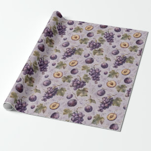 Grape Plum Watercolor Fruit Pattern Gift Wrapping Paper