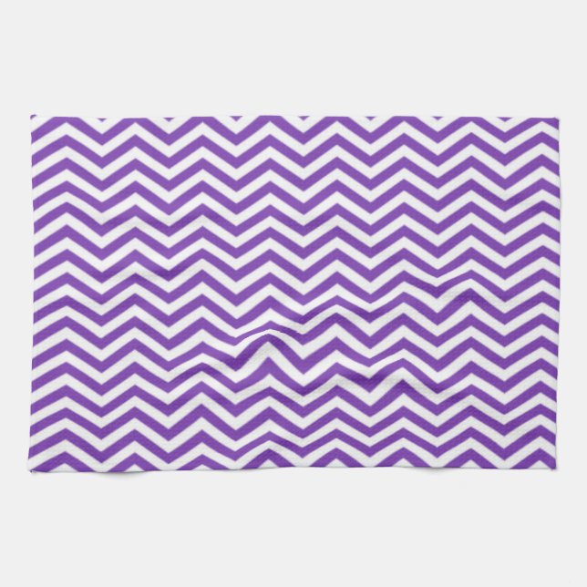 Grape Purple Chevron Stripes Tea Towel (Horizontal)