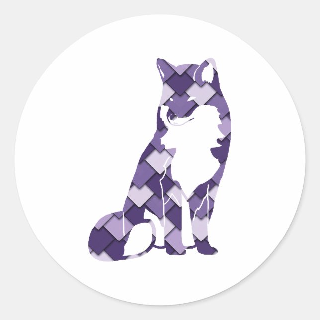 Grape Purple Square and Diamond fox Classic Round Sticker (Front)