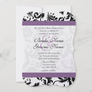 Grape Trim Black Damask Swirls Wedding Invitation
