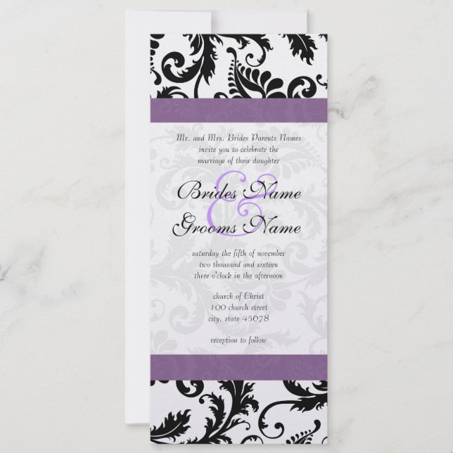 Grape Trim Black Damask Swirls Wedding Invitation (Front)