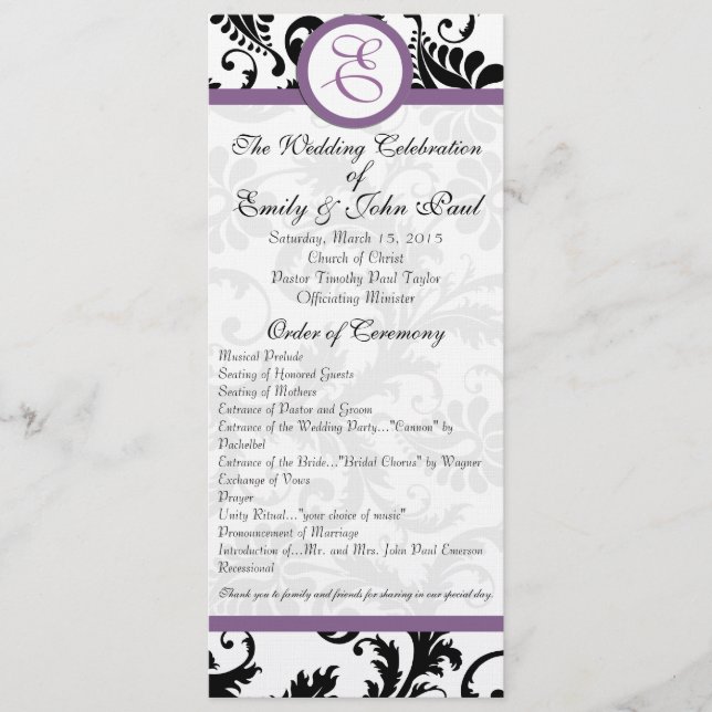 Grape Trim Black Damask Swirls Wedding Program Programme (Front)