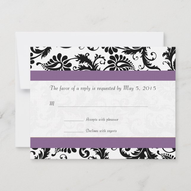 Grape Trim Black Damask Swirls Wedding Response (Front)