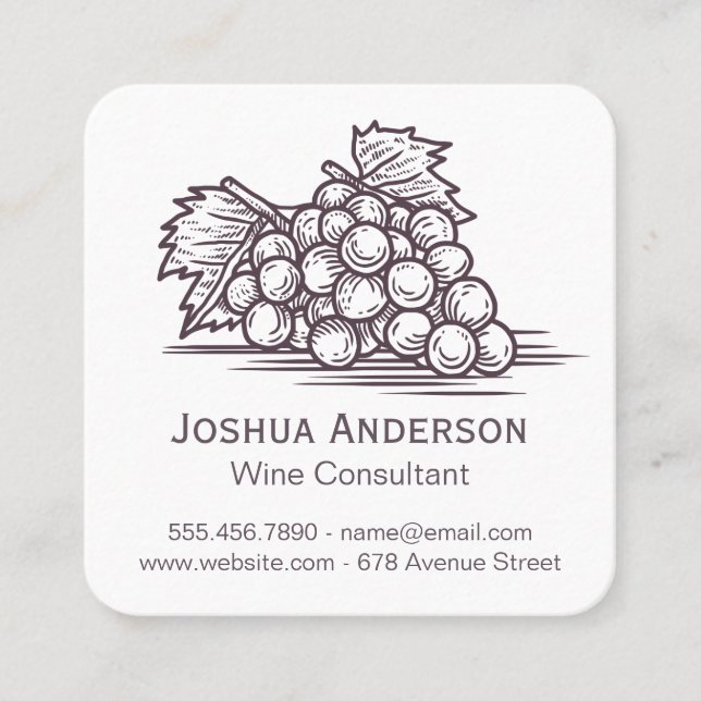 Grape Vine and Wine Bottle Square Business Card (Front)