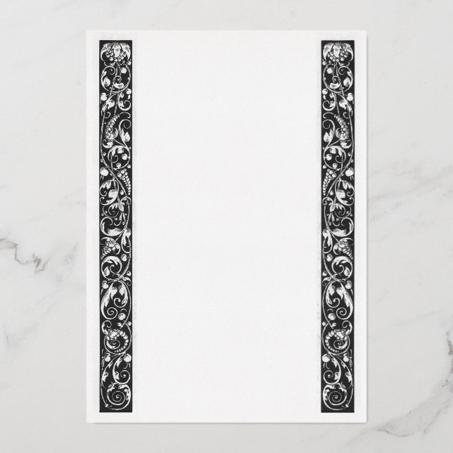 Grape vine black and white panel Foil Invitation (Front)