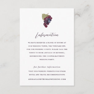Grape Vine Hotel Information Vineyard Wedding Enclosure Card