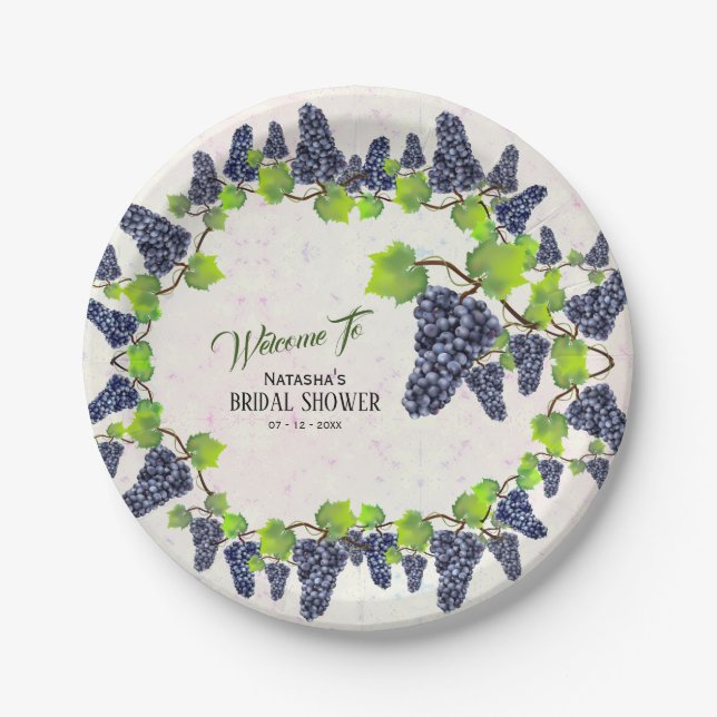 Grape Vineyard Garden Bridal Shower Paper Plate (Front)