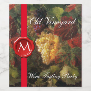 GRAPE VINEYARD WINE TASTING Red Wax Seal Monogram Label