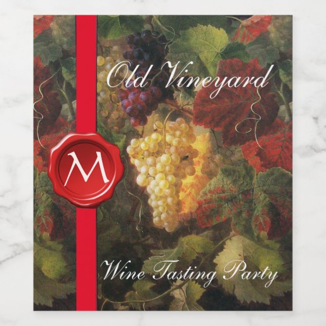 GRAPE VINEYARD WINE TASTING Red Wax Seal Monogram Wine Label (Single Label)