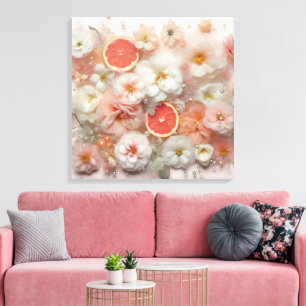 Grapefruit and Flowers Abstract Canvas Print